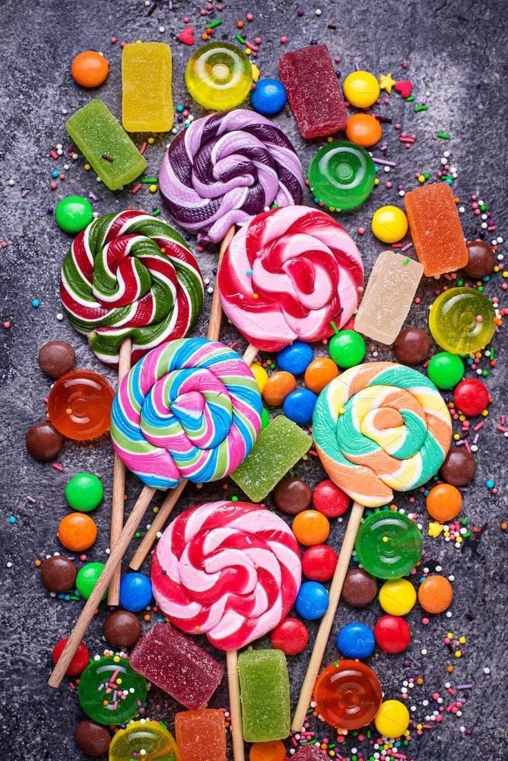 Colourful assorted lollipops and candies